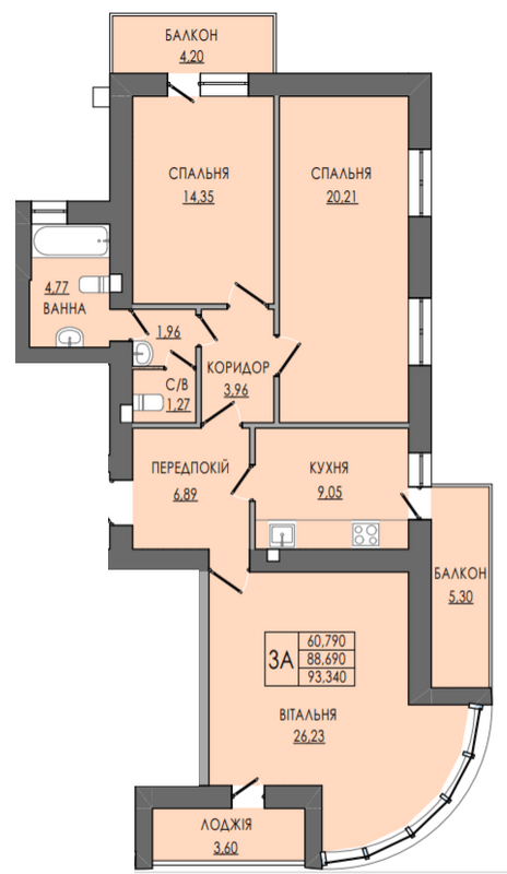 3-комнатная 93.34 м² в ЖК на ул. Пилипа Орлика, 7 от 18 200 грн/м², Ивано-Франковск