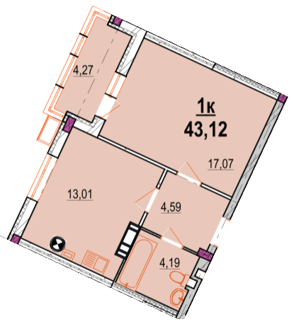 1-кімнатна 43.12 м² в ЖК Родинний маєток від 25 500 грн/м², Вінниця