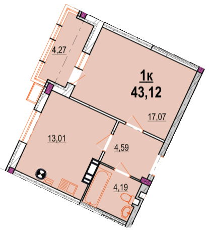 1-комнатная 43.12 м² в ЖК Родинний маєток от 25 500 грн/м², Винница