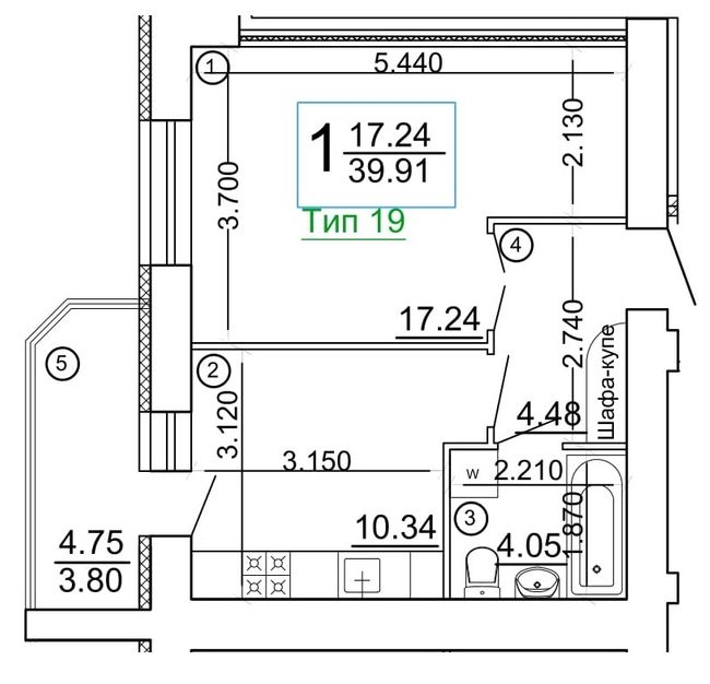 1-комнатная 39.91 м² в Мкрн Академический от 18 800 грн/м², Винница