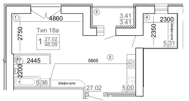 1-комнатная 46.09 м² в Мкрн Академический от 16 450 грн/м², Винница