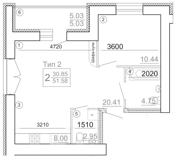 2-комнатная 51.58 м² в Мкрн Академический от 19 300 грн/м², Винница