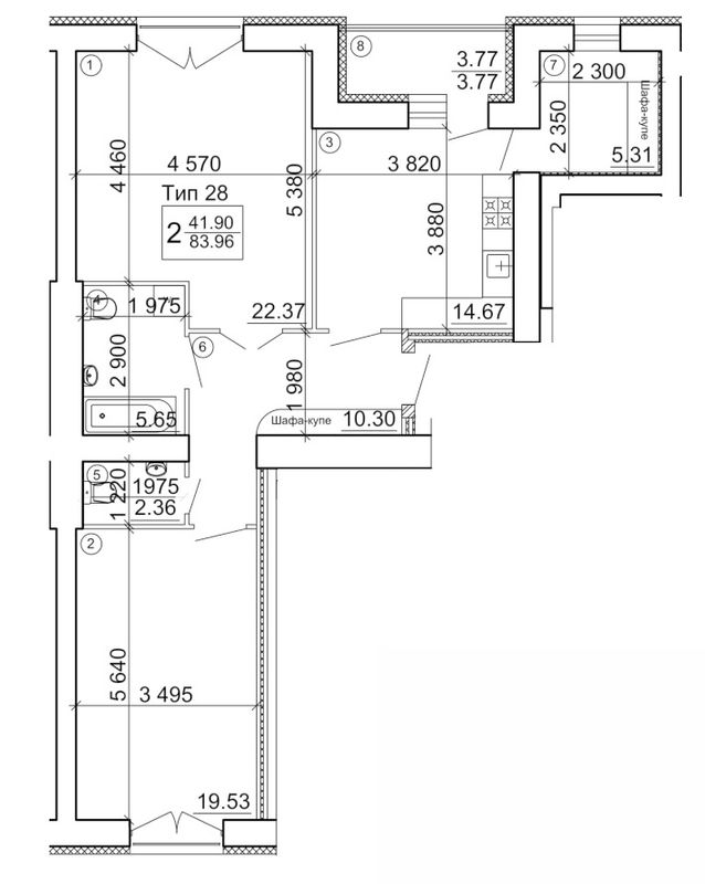 2-кімнатна 83.96 м² в Мкрн Академічний від 19 300 грн/м², Вінниця