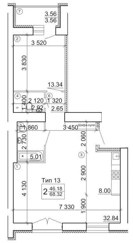 2-комнатная 68.32 м² в Мкрн Академический от 18 500 грн/м², Винница