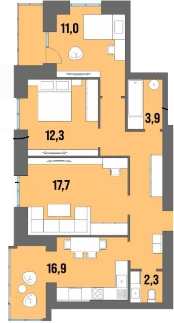 3-кімнатна 78.1 м² в ЖК Dream Town від 20 650 грн/м², Луцьк