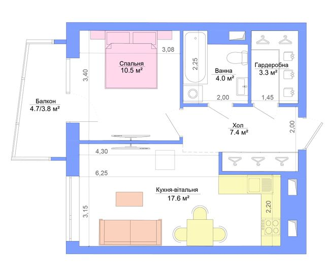 1-комнатная 46.6 м² в ЖК Legenda от 27 050 грн/м², Запорожье