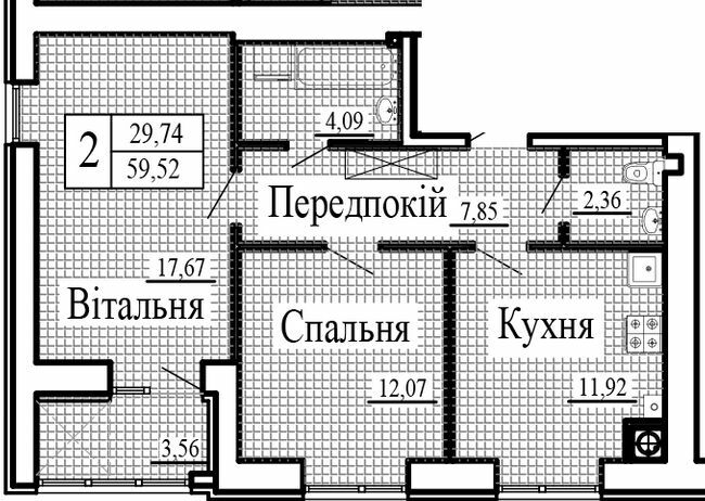 2-кімнатна 59.52 м² в ЖК Крила від 16 500 грн/м², Луцьк