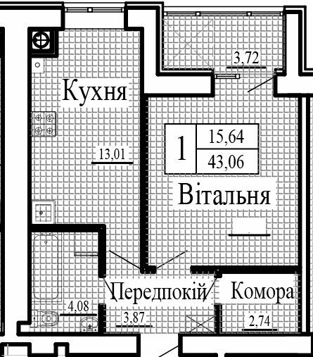 1-кімнатна 43.06 м² в ЖК Крила від 15 500 грн/м², Луцьк