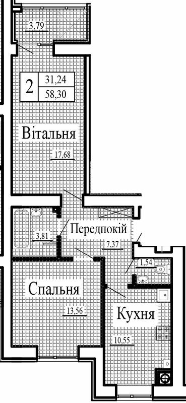 2-комнатная 58.3 м² в ЖК Крылья от 15 500 грн/м², Луцк