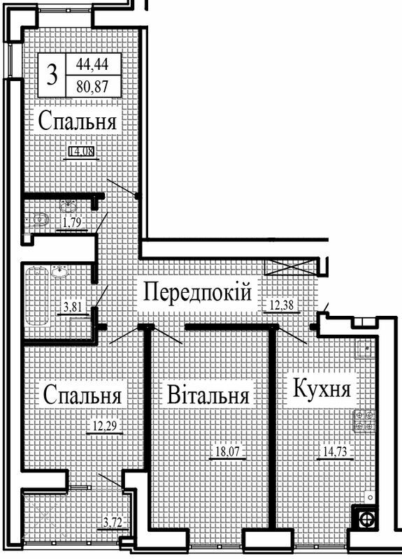 3-комнатная 80.87 м² в ЖК Крылья от 16 000 грн/м², Луцк