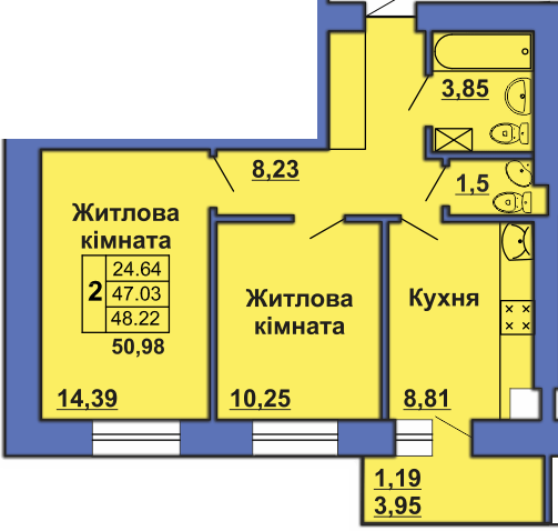 2-комнатная 50.98 м² в ЖК на ул. Великотырновская, 4А от 17 500 грн/м², Полтава
