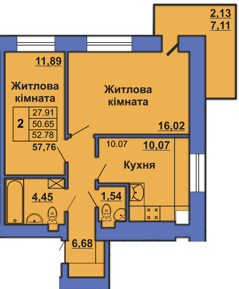 2-комнатная 57.76 м² в ЖК на ул. Великотырновская, 4А от 21 000 грн/м², Полтава