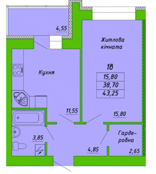 1-комнатная 43.25 м² в ЖК на ул. Пушкаревская, 22Д от 18 800 грн/м², Полтава