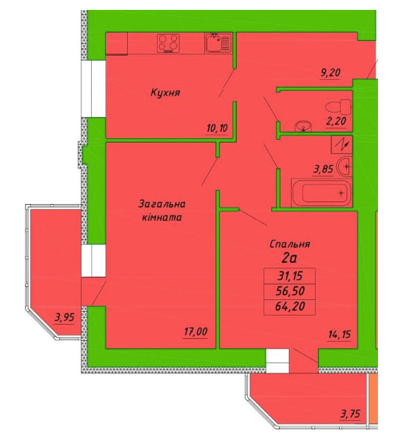 2-комнатная 64.2 м² в ЖК на ул. Пушкаревская, 22Д от 19 400 грн/м², Полтава