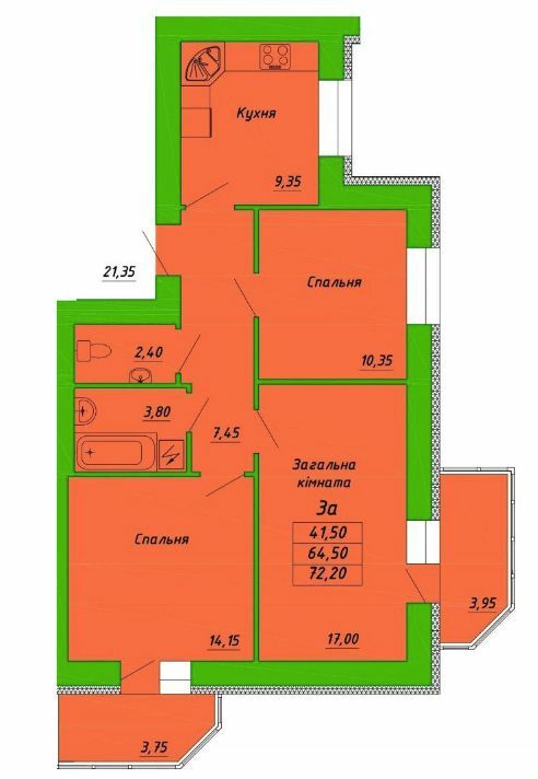 3-комнатная 72.2 м² в ЖК на ул. Пушкаревская, 22Д от 20 500 грн/м², Полтава