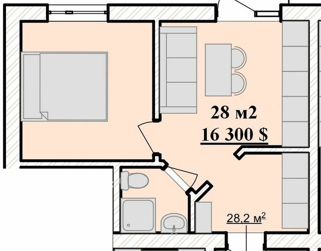 1-кімнатна 28 м² в ЖК Срібна Підкова від 18 750 грн/м², Рівне