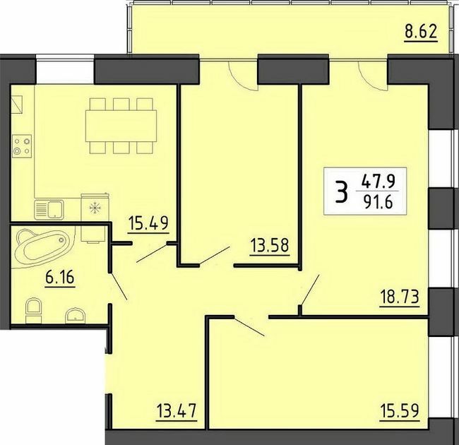 3-комнатная 91.6 м² в ЖК Энергия от 21 700 грн/м², Тернополь