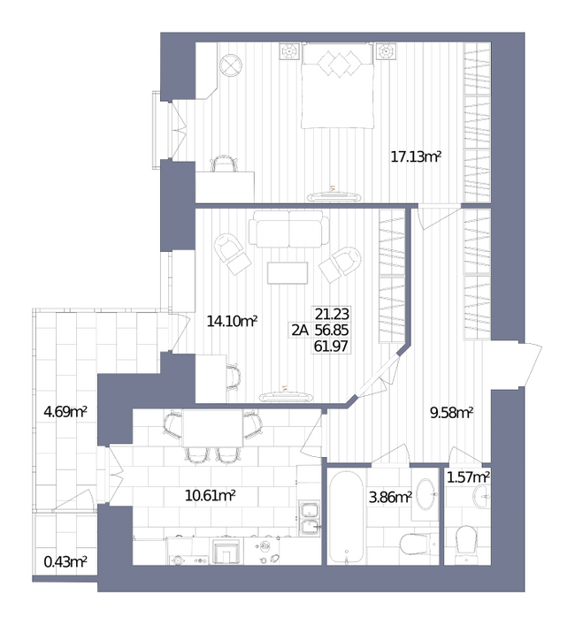 2-кімнатна 61.97 м² в ЖК Oliva від 17 000 грн/м², м. Горишні Плавні