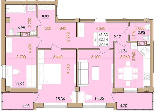 3-комнатная 89.14 м² в ЖК Европейский квартал от 16 500 грн/м², Полтава