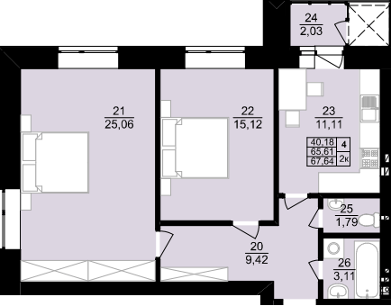 2-комнатная 67.64 м² в ЖК Уютный двор от 15 000 грн/м², Тернополь