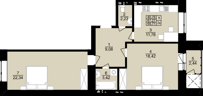 2-комнатная 69.71 м² в ЖК Уютный двор от 15 000 грн/м², Тернополь