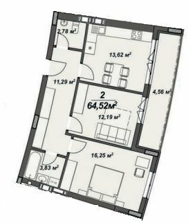 2-комнатная 64.52 м² в ЖК Crystal от 19 600 грн/м², Ужгород