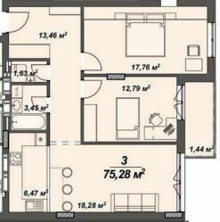 2-кімнатна 75.28 м² в ЖК Crystal від 19 150 грн/м², Ужгород