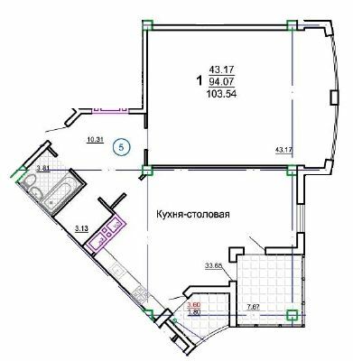 1-кімнатна 103.54 м² в ЖК the first capital residence від 57 200 грн/м², Харків