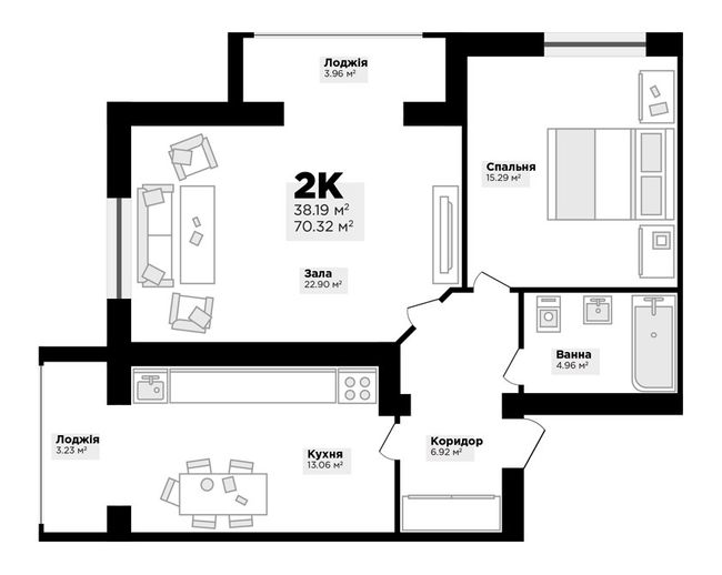 2-кімнатна 70.32 м² в ЖК Джем Таун від 15 000 грн/м², с. Мукша Китайгородська