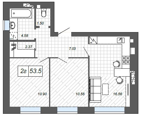 2-комнатная 53.5 м² в ЖК Новые Метры п27 от 22 500 грн/м², г. Ирпень