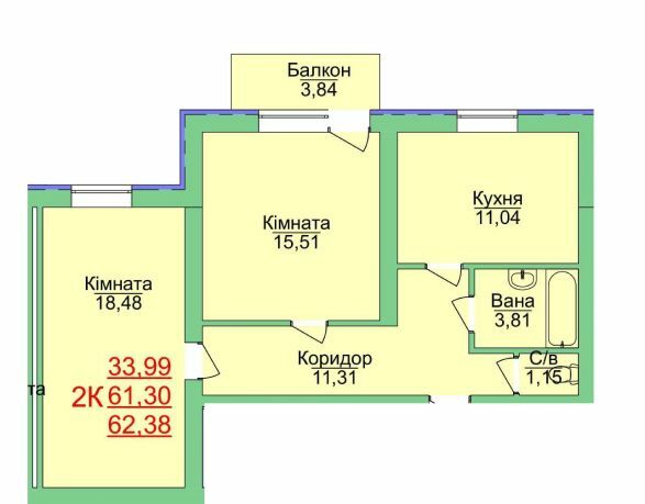 2-комнатная 62.38 м² в ЖК Зеленый оазис от 15 000 грн/м², Херсон