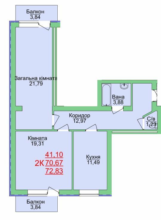 2-комнатная 72.83 м² в ЖК Зеленый оазис от 15 000 грн/м², Херсон