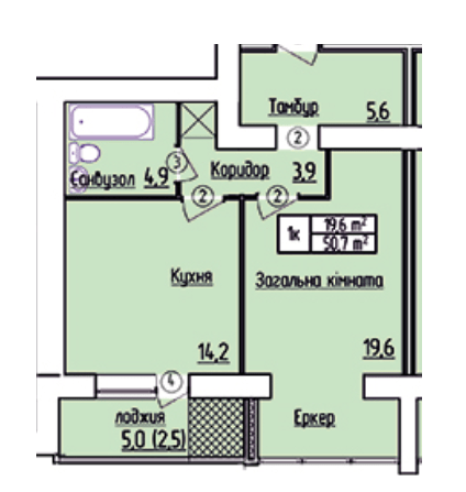 1-кімнатна 50.7 м² в ЖК Лісовий квартал від 11 500 грн/м², м. Славута