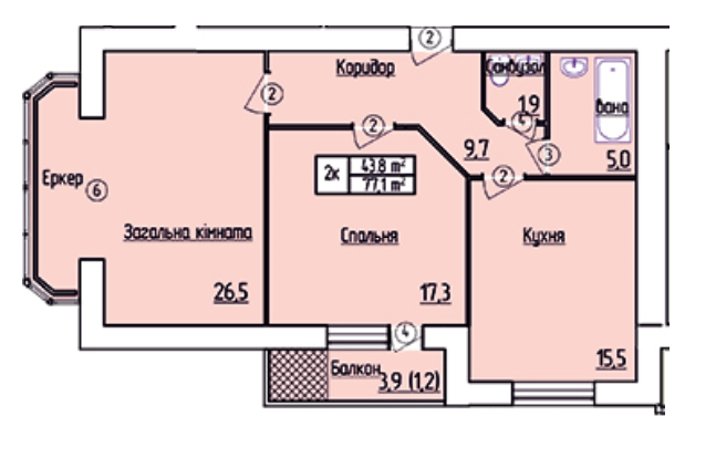 2-кімнатна 77.1 м² в ЖК Лісовий квартал від 13 800 грн/м², м. Славута
