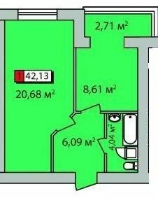 1-комнатная 42.13 м² в ЖК Парковый квартал от 19 500 грн/м², Черкассы