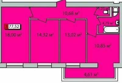 3-кімнатна 77.52 м² в ЖК Парковий квартал від 17 000 грн/м², Черкаси