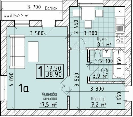 1-комнатная 38.9 м² в ЖК VIVA-CHERNIVTSI от застройщика, Черновцы