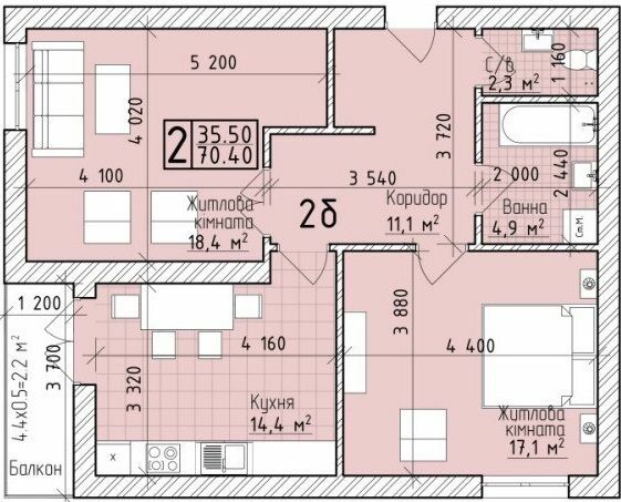 2-комнатная 70.4 м² в ЖК VIVA-CHERNIVTSI от застройщика, Черновцы