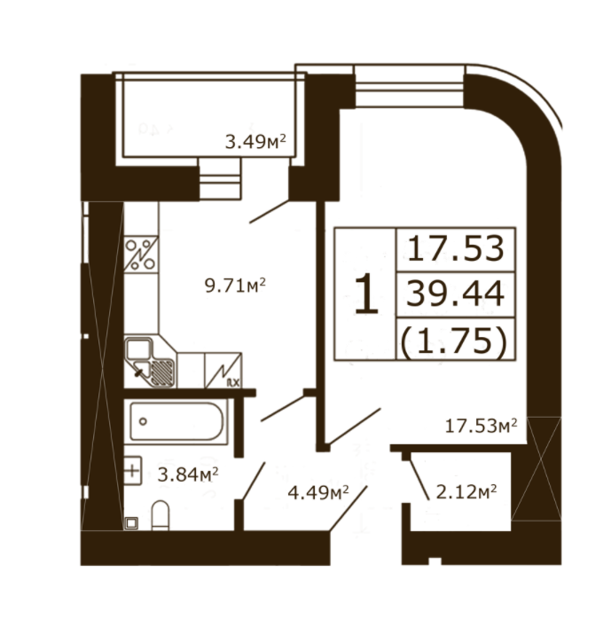 1-кімнатна 39.44 м² в ЖК Чайка від 18 750 грн/м², с. Чайки