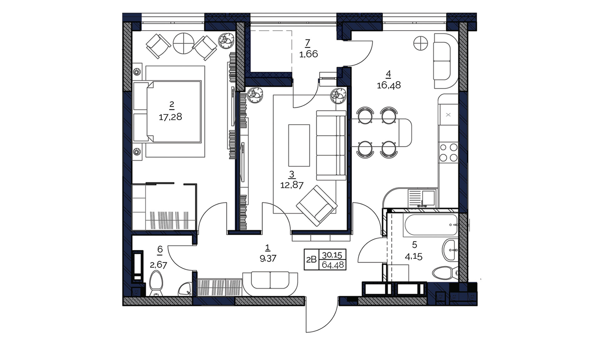 2-комнатная 64.48 м² в ЖК POLARIS Home&Plaza от 42 809 грн/м², Киев