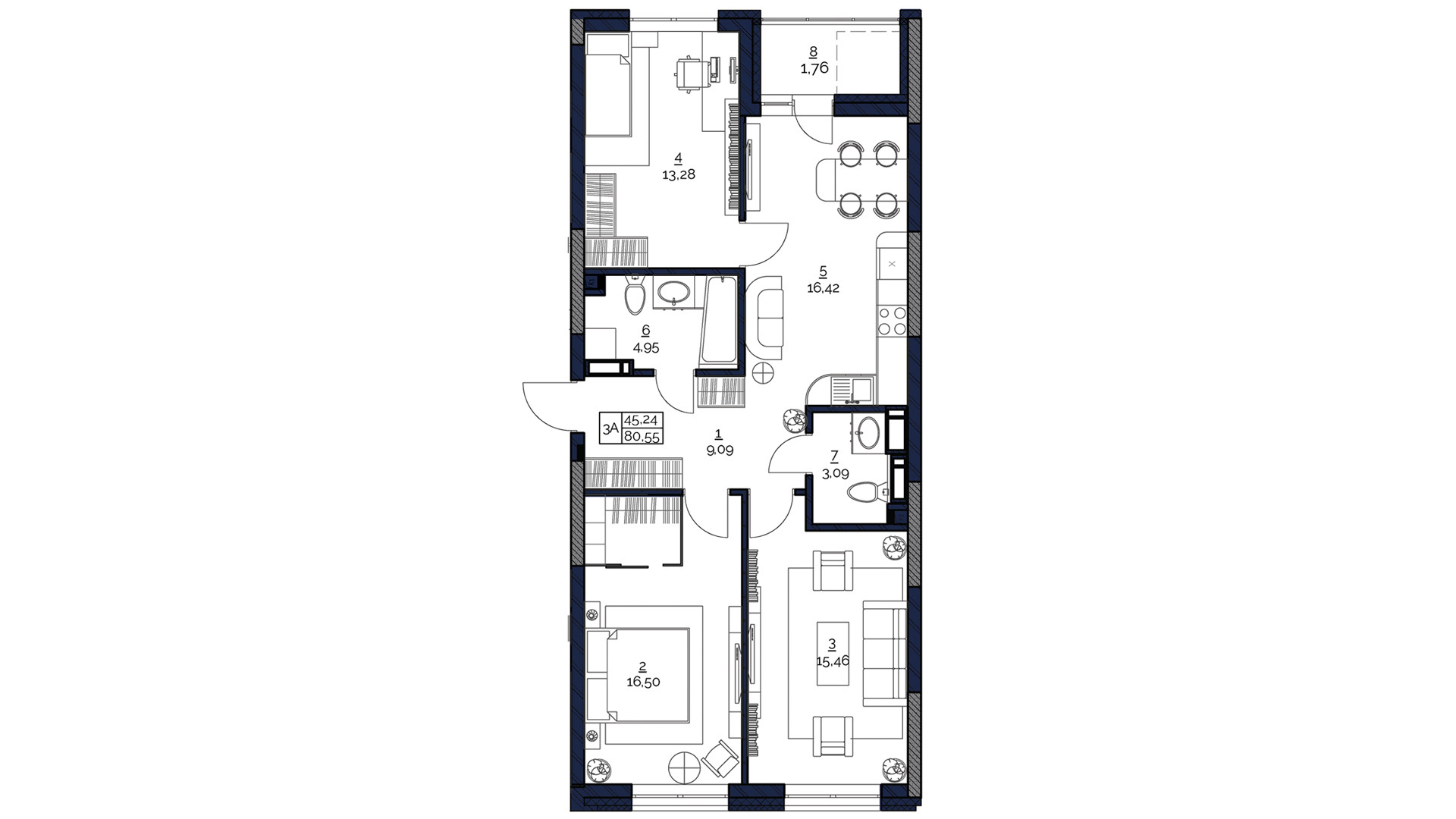 3-комнатная 80.55 м² в ЖК POLARIS Home&Plaza от 39 011 грн/м², Киев