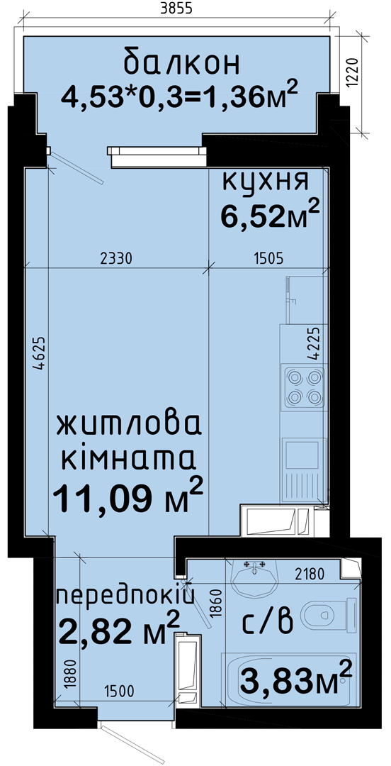 1-кімнатна 25.62 м² в ЖК Авеню 42 від 21 500 грн/м², Київ