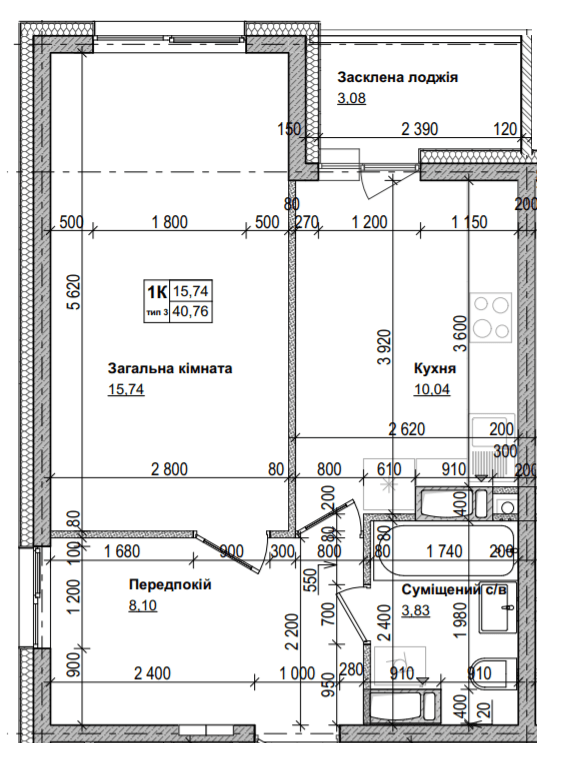 1-кімнатна 40.76 м² в ЖК Антант на Озерній від 23 200 грн/м², с. Новосілки