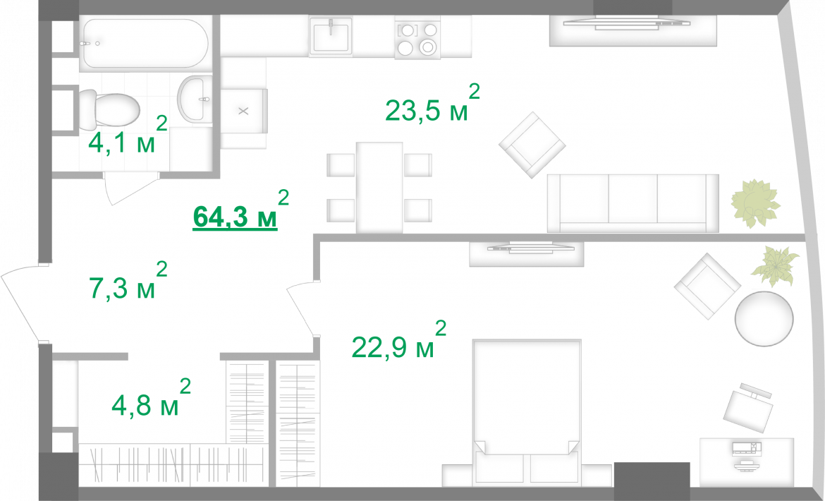 1-комнатная 64.3 м² в МФК Intergal City от 66 000 грн/м², Киев