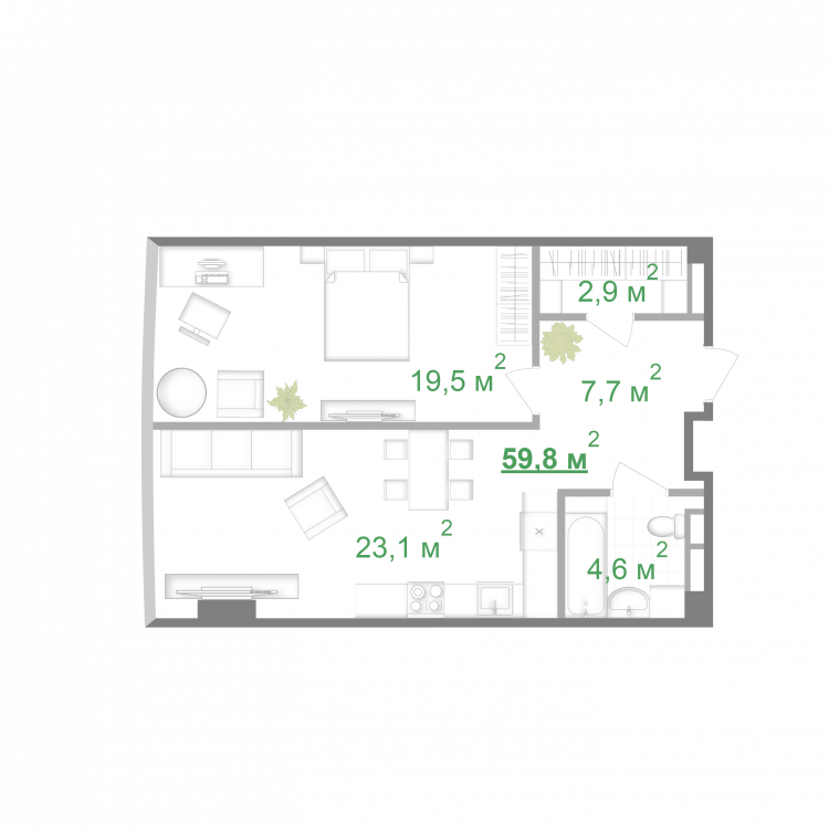 1-кімнатна 59.8 м² в БФК Intergal City від 81 400 грн/м², Київ