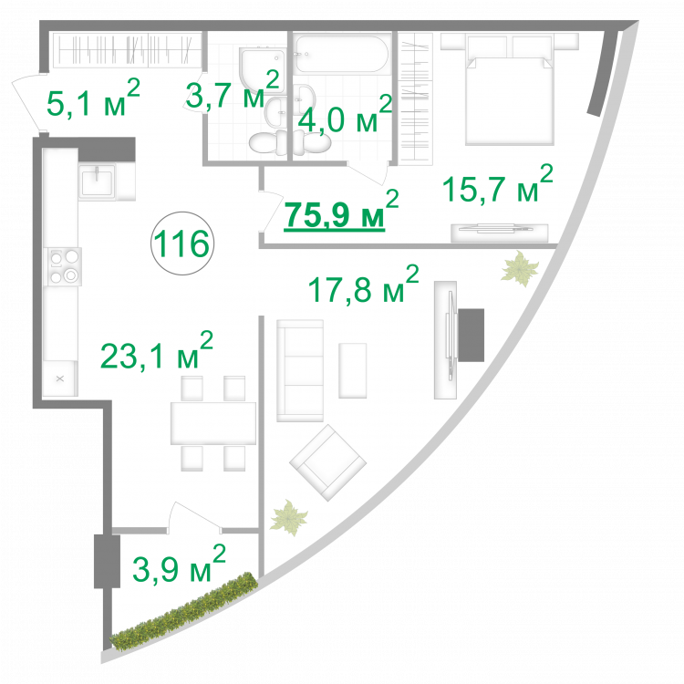 2-комнатная 75.9 м² в МФК Intergal City от 82 962 грн/м², Киев