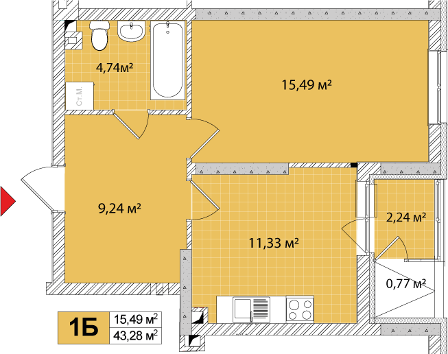 1-кімнатна 43.95 м² в ЖК Сирецькі сади від 42 339 грн/м², Київ