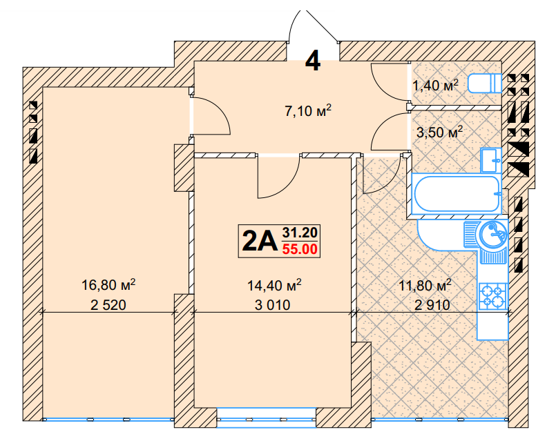 2-кімнатна 55 м² в КБ Марсель від забудовника, Київ