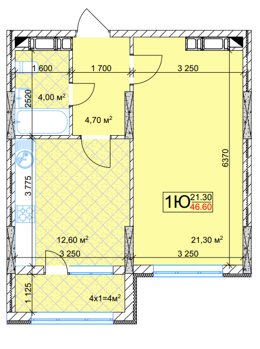 1-комнатная 46.6 м² в ЖК Квітень от 25 000 грн/м², Киев