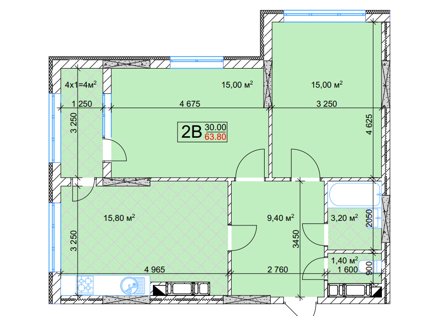 2-комнатная 63.8 м² в ЖК Квітень от 18 000 грн/м², Киев